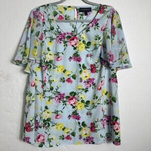 Lane Bryant Women's Floral Chiffon Flutter Sleeve Blouse Top Plus Size 16